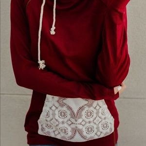 Ampersand burgundy lace doublehood sweatshirt